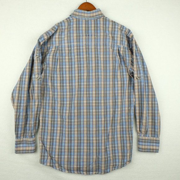 Pacific Trail Mens Button Up Shirt Small Blue Beige Check Striped Outdoor Retro - Picture 7 of 13